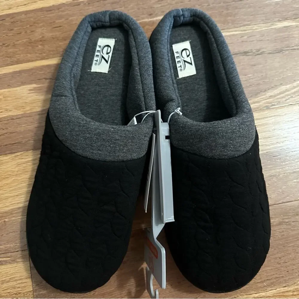 Men’s EZ Feet Memory Foam Slippers, Black and Gray,‎ XXL (13/14)